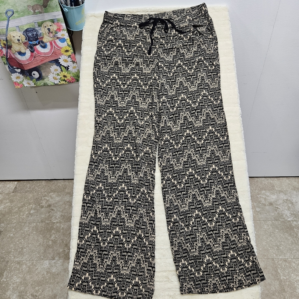 Democracy Wide Leg Pants Chevron Aztec Print Drawstring Waist Boho Size XL